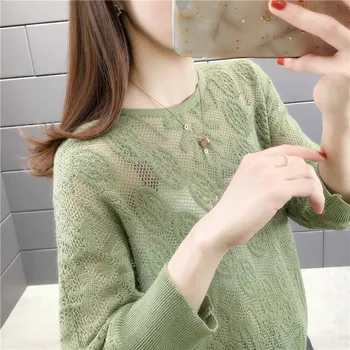 

Room 154705, 7 row 4 】 make new pure color under the hollow out round collar pullovers 36