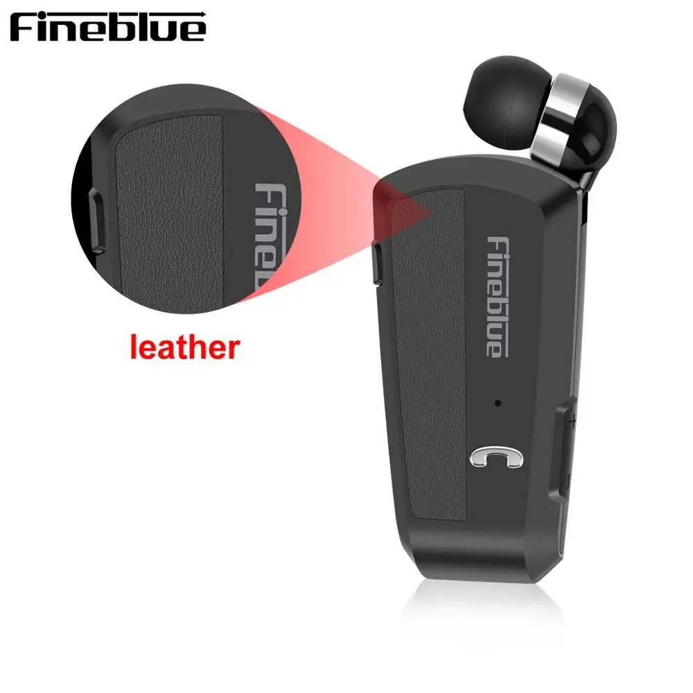 Fineblue F990 Портативный бизнес беспроводной Bluetooth гарнитура телескопического типа воротник клип HD качество звука наушники вкладыши с микрофоном - Цвет: leather black