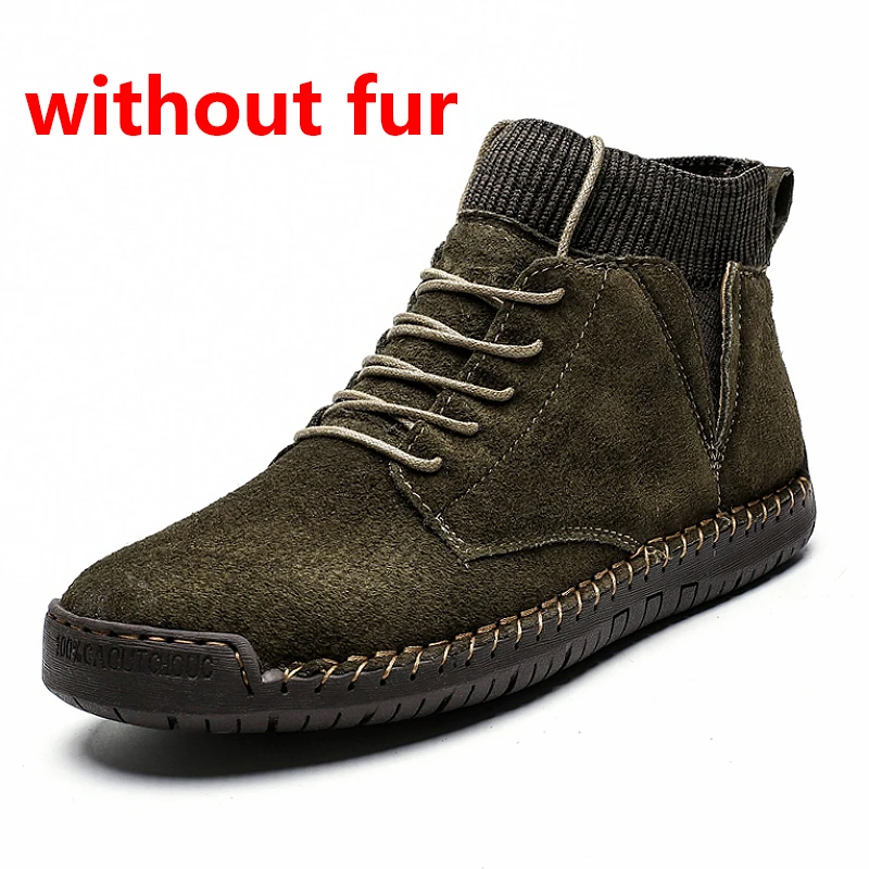 JINTOHO/мужские кожаные ботильоны большого размера; модная мужская обувь из натуральной кожи; Брендовые мужские ботинки; теплые зимние ботинки; зимние ботинки для работы - Цвет: green without fur