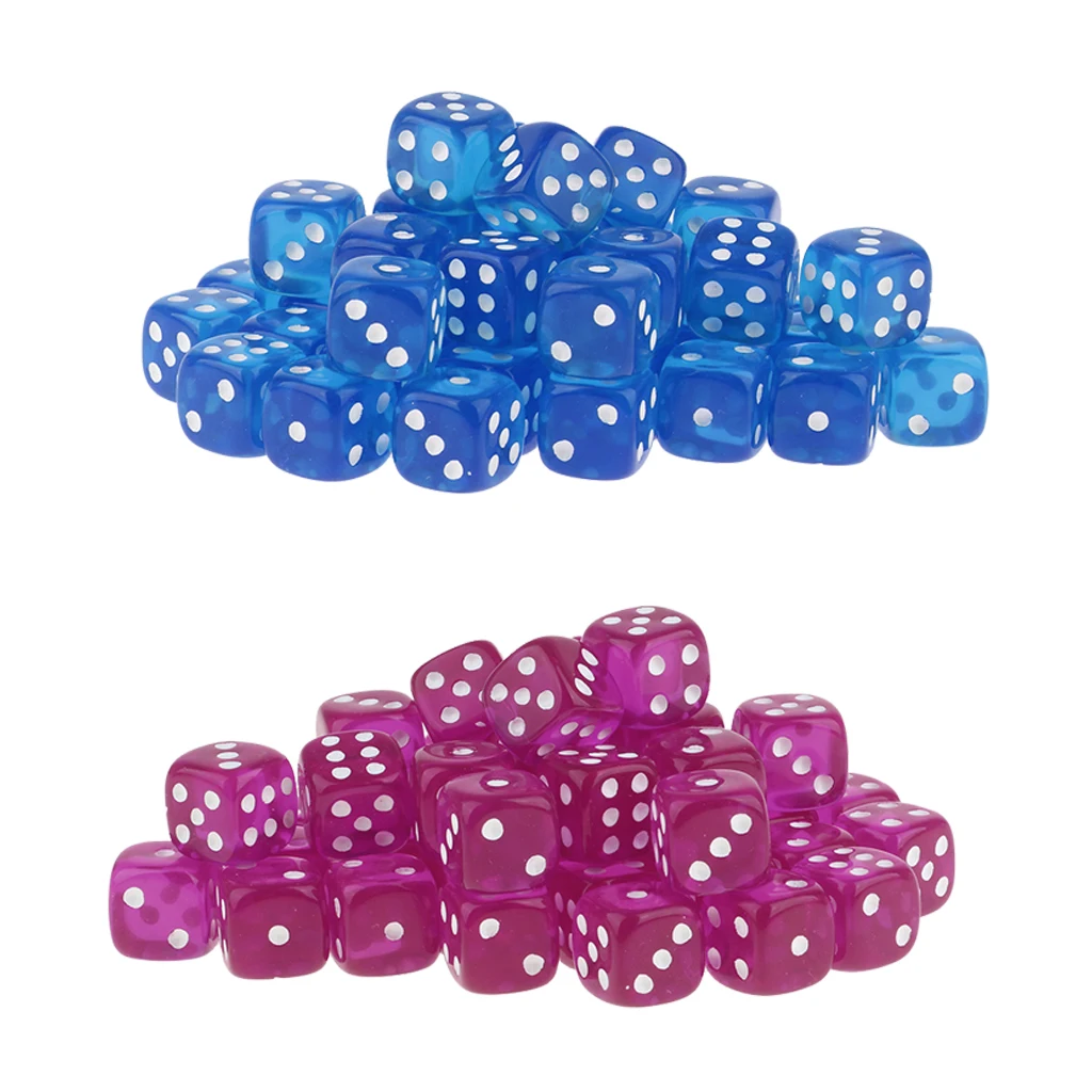 100pcs New Square 12mm Six Sided D6 Opaque Standard Game Dice 12mm Blue & Purple