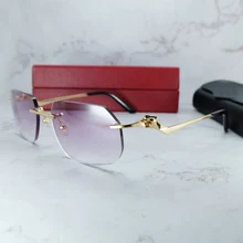 Polygon Sunglasses Men Decoration Rimless Carter Panther Stylish Sunglass Vintage Shades Eyewear Retro High Quality Sun Glasses