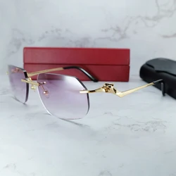 Polygon Sunglasses Men Decoration Rimless Carter Panther Stylish Sunglass Vintage Shades Eyewear Retro High Quality Sun Glasses