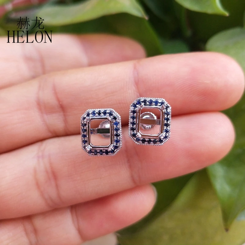 HELON, 0.3ct, натуральный сапфир, серьги, Стерлинговое Серебро, 925 драгоценный камень, для помолвки, полукрепление, серьги-гвоздики, подходят для подушки, огранки, 5,5x7 мм