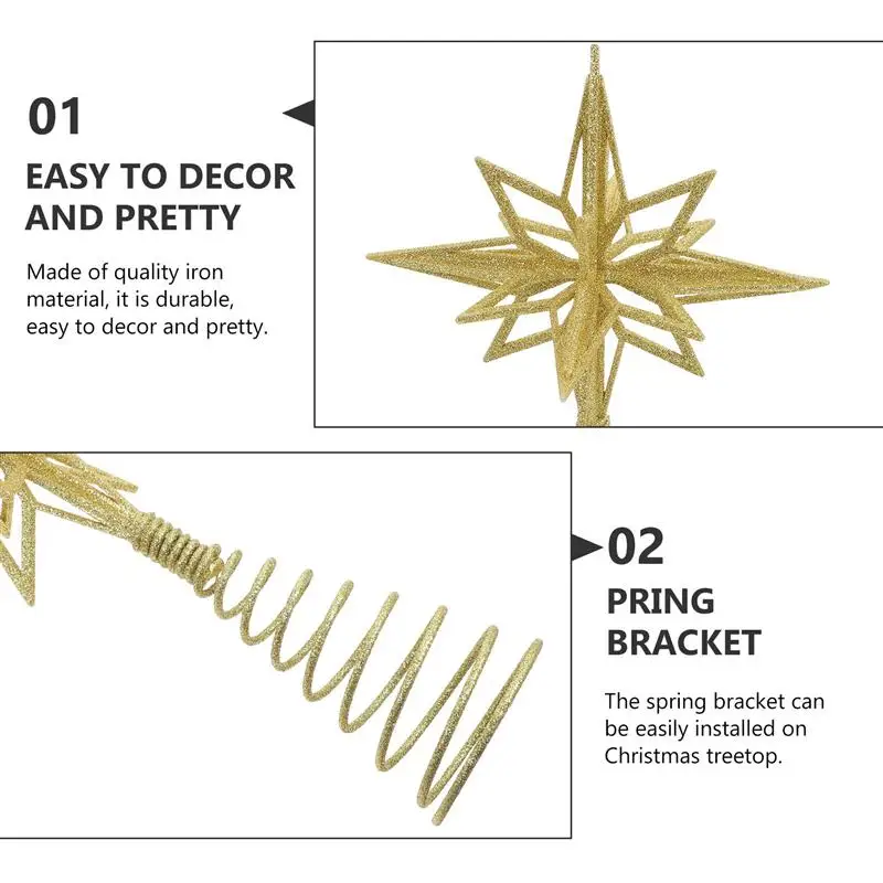 Gold/Silver Glitter Christmas Tree Top Iron Star Christmas Decorations For Home Xmas Tree Ornaments Navidad New Year christmas tree decoration christmas star decoration