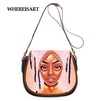 

WHEREISART Women Casual Shoulder Bag Afriacn Art Black Girl Printed Ladies Crossbody/Messenger Bag Saddle Bags for Female
