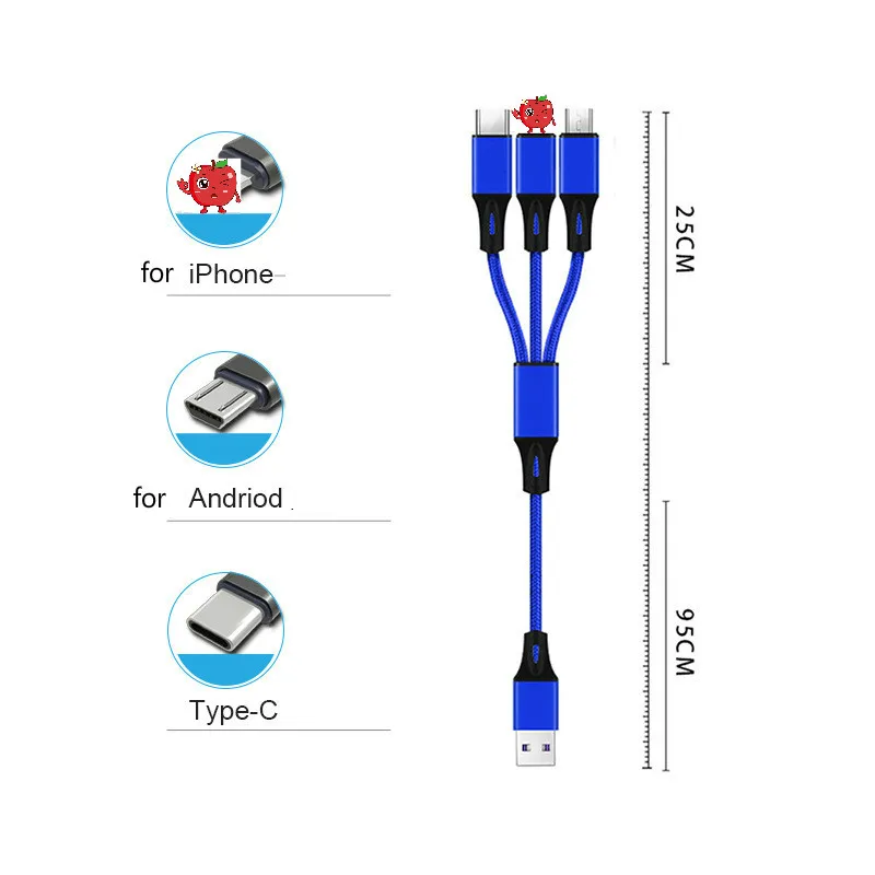 Usb-кабель 3 в 1 зарядный кабель 3A для Iphone X Micro USB type C быстрый заряд кабеля для samsung Note 9 Redmi Note 8 1,2 m шнур данных