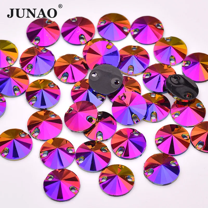 

JUNAO 10 12 16 18 mm Sewing Rose AB Rivoli Rhinestone Round Acrylic Stones Sewn Crystal Strass Scrapbooking Beads For Dress
