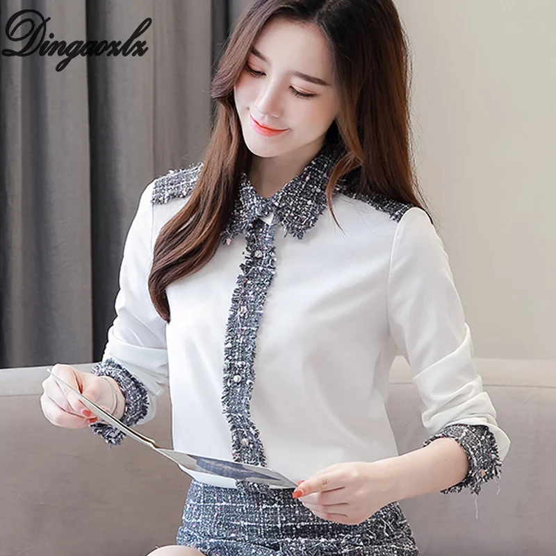

Dingaozlz New Fashion Chiffon Shirt Slim Turn down collar OL Tops Autumn 2019 Long sleeve Chiffon blouse Blusa