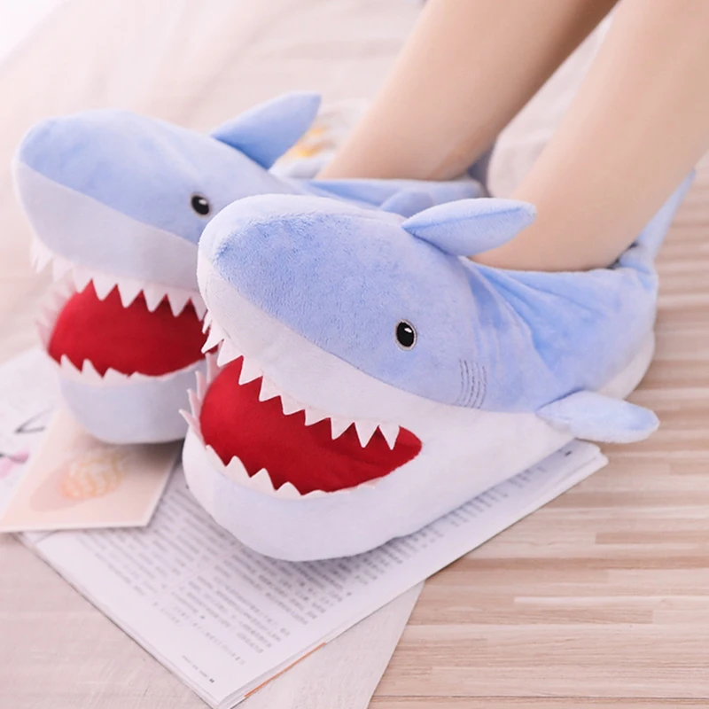 Плюшевые тапочки с открытым носком с изображением акулы; обувь на каблуке с набивным рисунком водных животных; нескользящие домашние тапочки для женщин и мужчин; подарок для пары