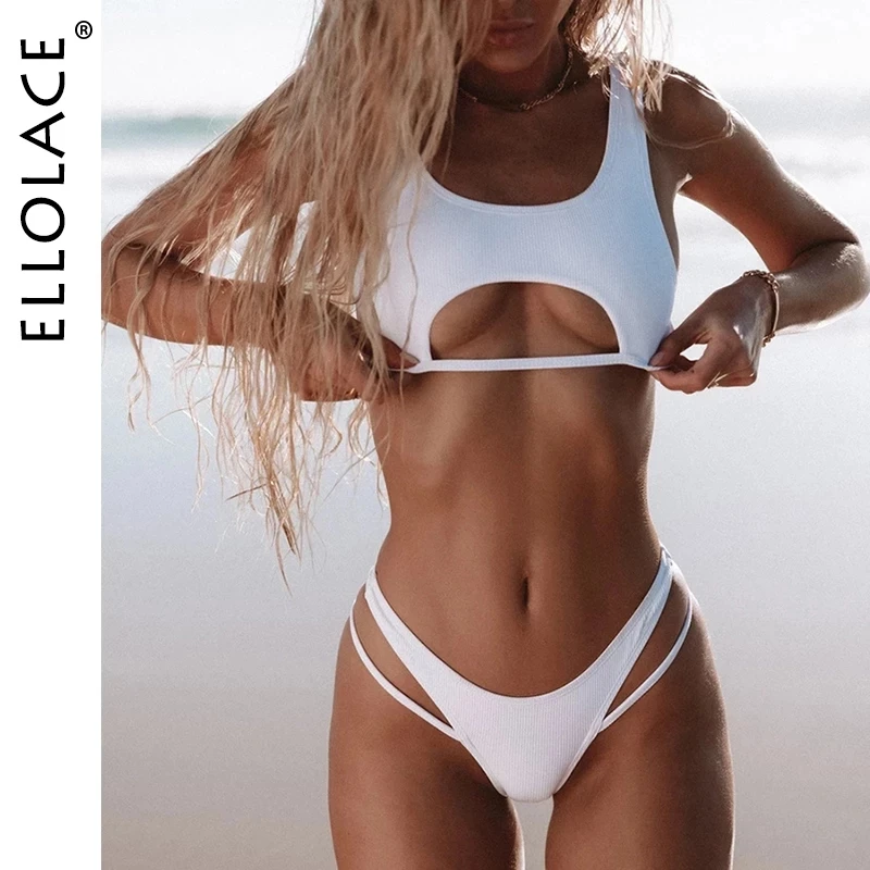 Tanio Ellolace seksowne Bikini Hollow Out damski strój kąpielowy wysokie