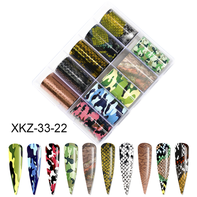 Star Transfer Paper Laser Leopard Print Gale Camouflage Small Fresh Fruit Star Set Nail Sticker Decorative Art 1Box 10 Grid