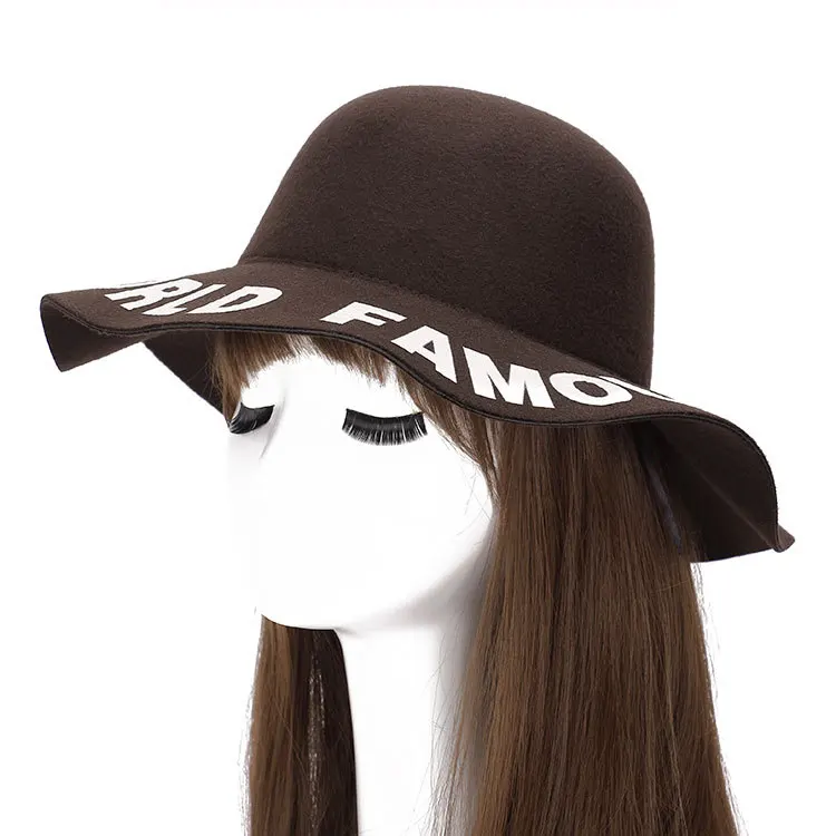 Autumn Winter Summer Fashion Fedoras Vintage Pure Women's Beach Sun Hat Female Waves large Brim Sunbonnet Fedoras lady Sun Hat - Цвет: brown