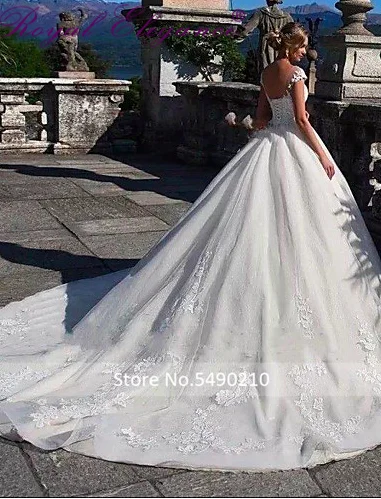 Королевская элегантность, таможенное изготовление, короткий рукав, robe de mariee, Кружевная аппликация, свадебное платье, горячая Распродажа, бальное платье
