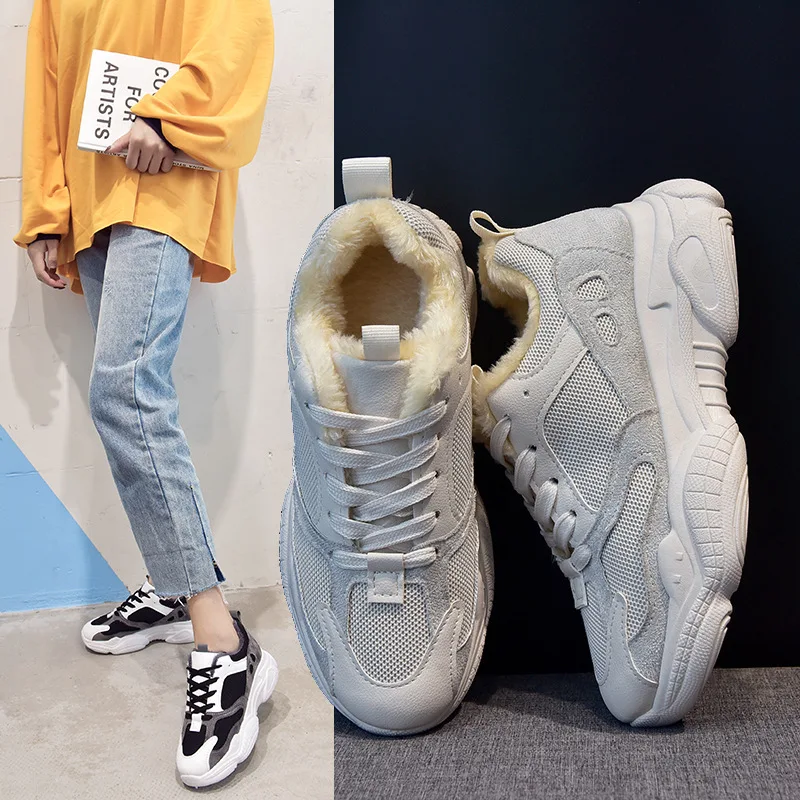 

Plus Velvet Dad Shoes 2019 Winter New Style Women's Korean-style Cotton-padded Shoes Students Thick Bottomed Wear-Resistant Warm