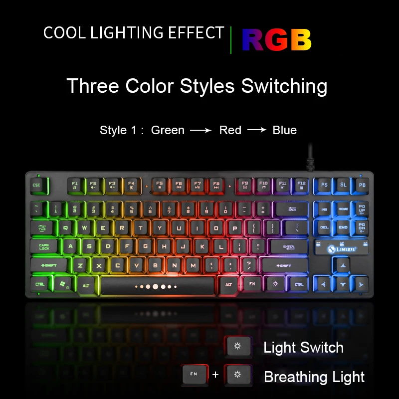 Игровая клавиатура механическая клавиатура RGB подсветка 87 клавиш, USB Проводная эргономичная геймерская клавиатура для ПК, ноутбука, планшета