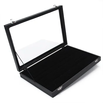 

Wood & PU Leather earring display box with Transparent glass cover LARGE 48 Pairs Cufflinks Ring Display Case Tray Box Holder