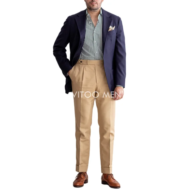 blue linen blazer khaki pants | Mens outfits, Hipster mens fashion, Khaki  blazer