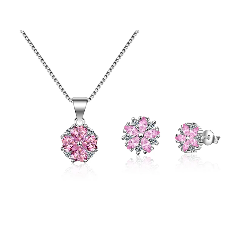 925 Sterling Silver Jewelry Sets Daisy Cherry Blossoms Flower Necklace + Earrings Women Jewelry set bijoux femme