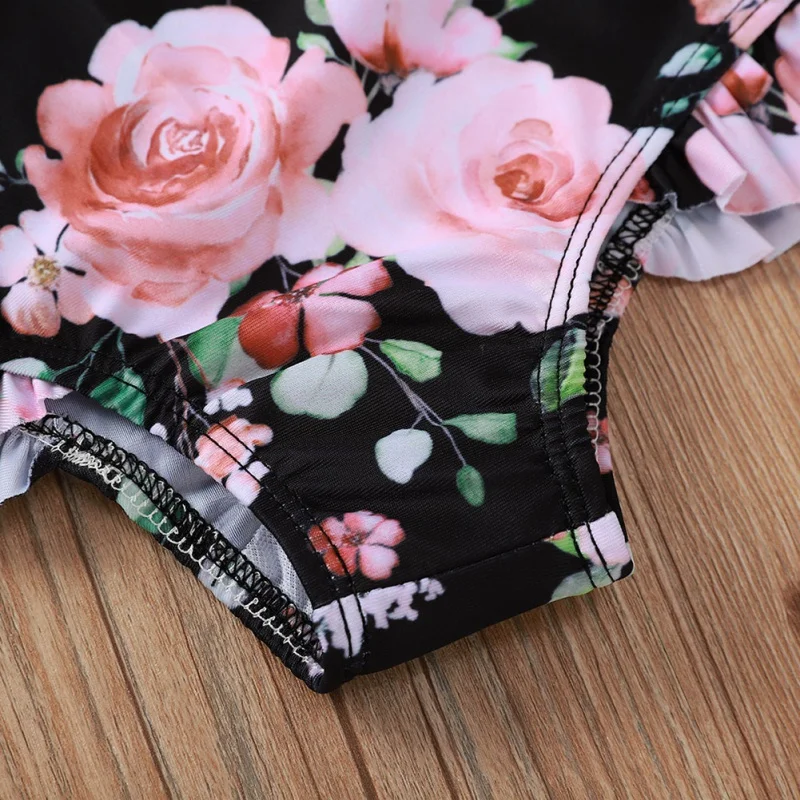 От 0 до 4 лет одежда для купания с розами для маленьких девочек, стильные купальники с оборками и мультяшным принтом, бикини, пляжные купальные костюмы