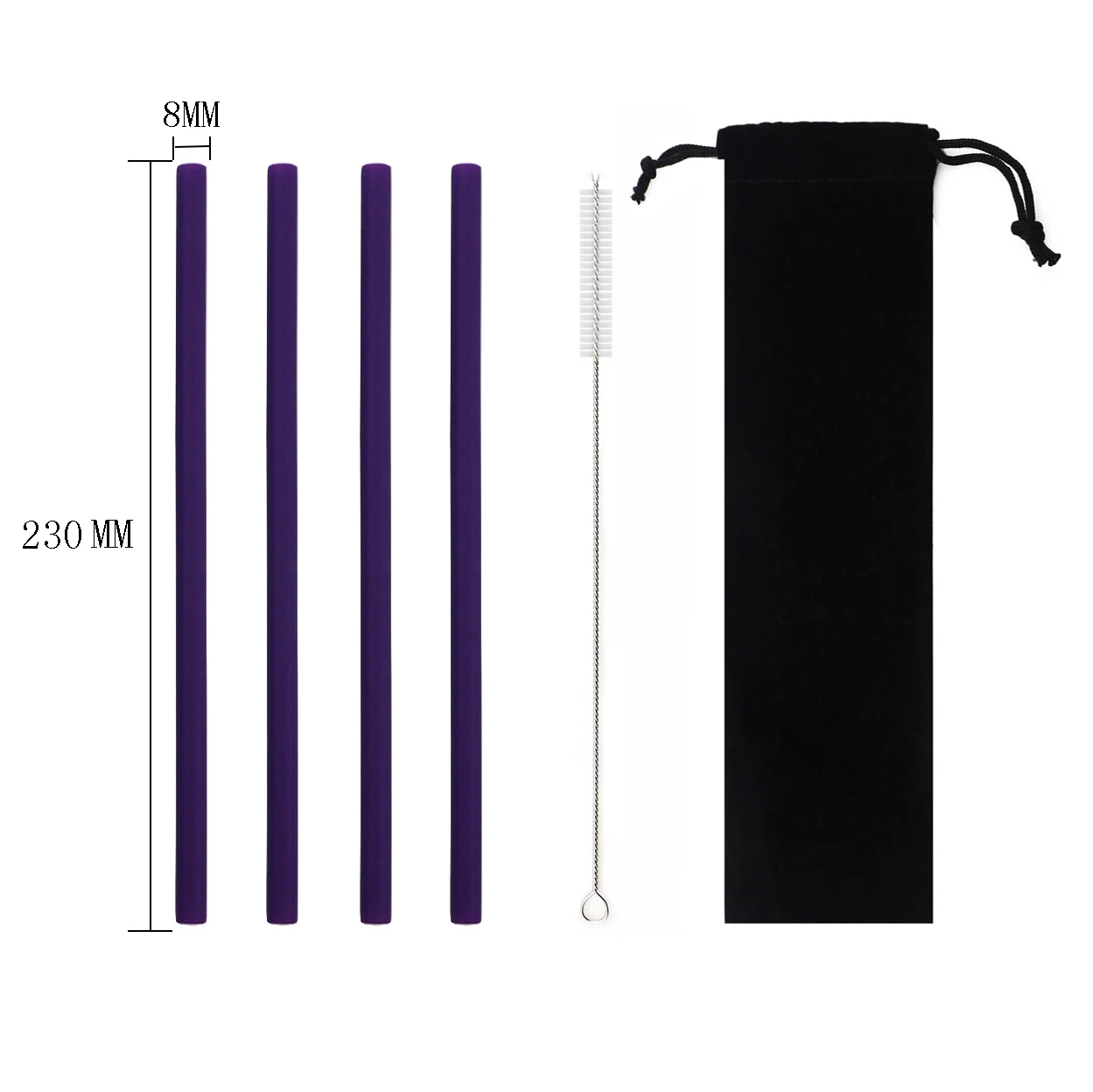 4up DarkPurple 6 шт./компл. силиконовые соломинки многократного использования соломинки шириной 8 мм длинные гибкие соломинки с чистящей щеткой и сумкой для 20 унций бар Вечерние - Цвет: 4up DarkPurple