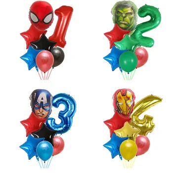 

7pcs The Avengers Foil Balloons 30inch Number Hero Helium Globos Captain Superman Ballon For Kids Birthday Party Decor Supplies