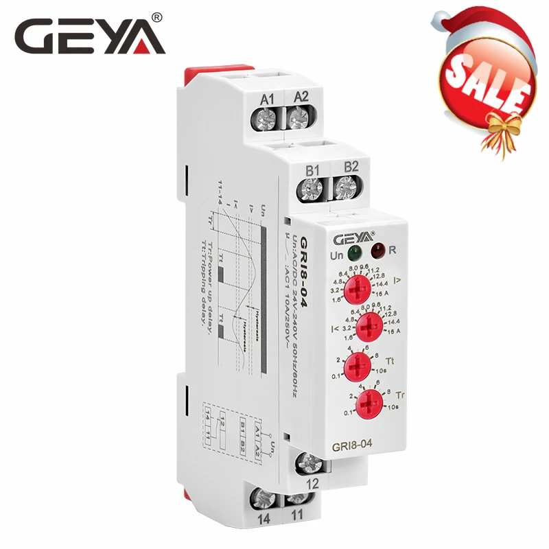 GEYA GRI8-04 перегрузки по току и под током реле защиты 0.05A 1A 2A 5A 8A 16A устройство мониторинга тока AC/DC24-240V