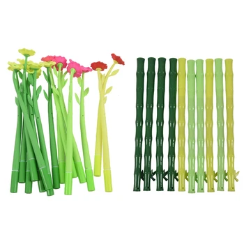 

25 Pcs Ballpoint Plastic Pen Black Ink 0.38Mm Novelty Stationery , 10 Pcs Bamboo & 15Pcs Flower