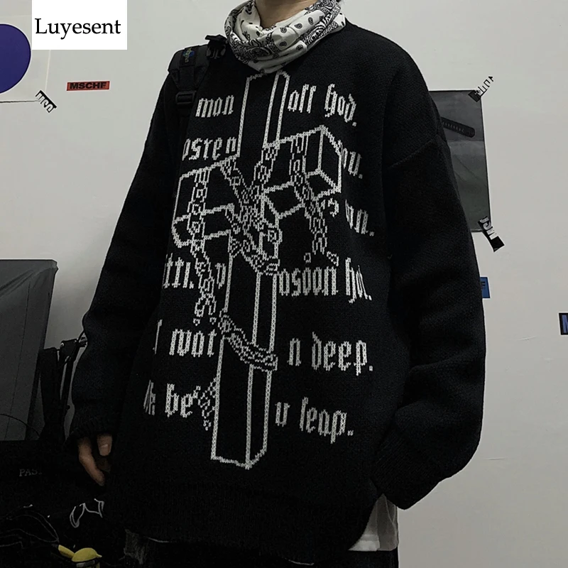 Gothic Cross Cool Unisex Pullover Sweater 2020 Woman Man Letter Punk Loose Winter Warm Knit Jumpers Harajuku Rock Hip-pop | Женская