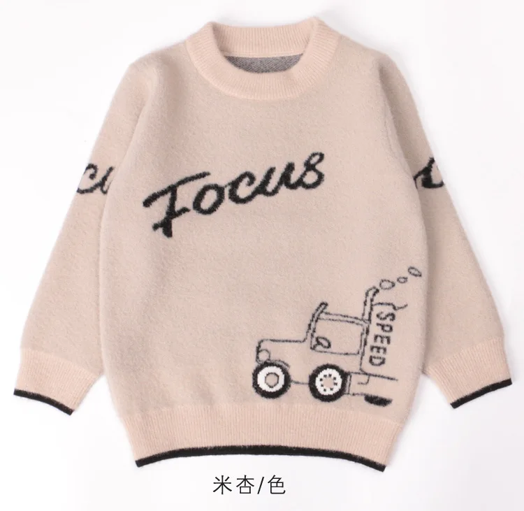 CHILDREN'S Pullover shui jing diao Small CHILDREN'S Crew Neck Warm Sweater Mink Cashmere BOY'S Sweater Cartoon Car
