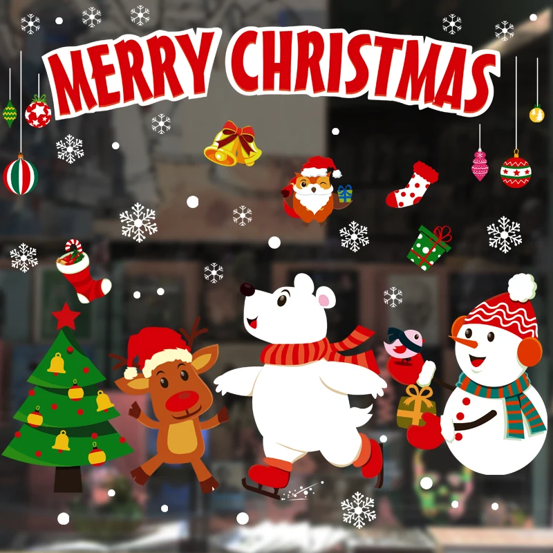 

New Year's Christmas Wall Sticker Christmas Trees Wall Pictures for Store Windows Glass Doors Kitchen Stickers Posters Mural