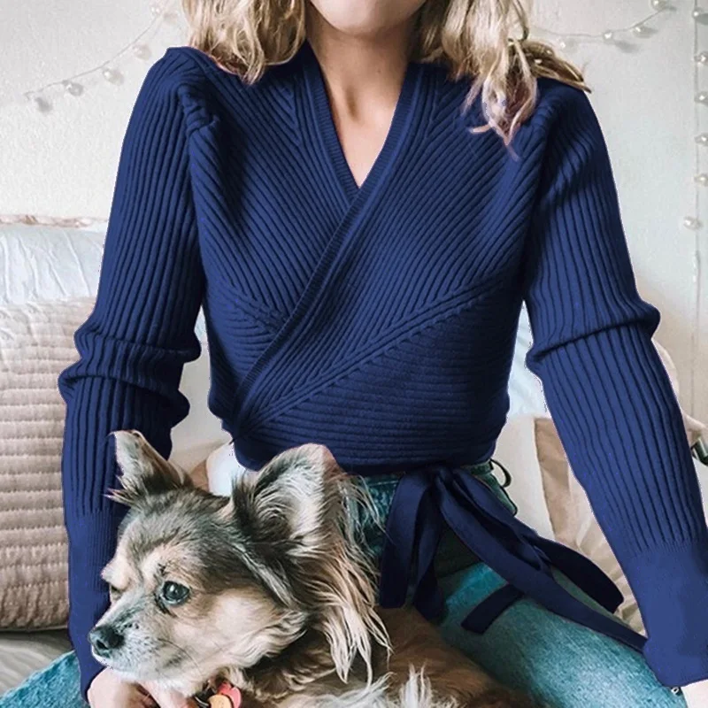 Autumn Winter Knitted Sweater Women V-neck Slim Pullovers Sweater Ladies Wrap Sweaters Female Casual Sweater Jumper Autumn Winter Knitted Sweater Women V-neck Slim Pullovers Sweater Ladies Wrap Sweaters Female Casual Sweater Jumper