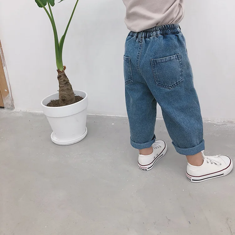 Весенне-осенние модные ультраширокие джинсы для девочек детские свободные повседневные джинсовые штаны 2 цветов От 1 до 7 лет