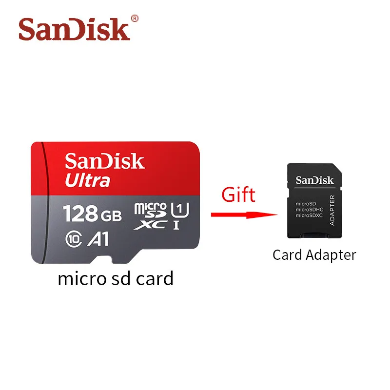 Двойной Флеш-накопитель SanDisk A1 Class 10 карта памяти micro sd 256 ГБ 200 ГБ 98 МБ/с. micro sd 128 ГБ tf card 64 Гб оперативной памяти, 32 Гб встроенной памяти, 16 Гб флэш-памяти мини-карты Бесплатный адаптер - Емкость: 128GB with adapter