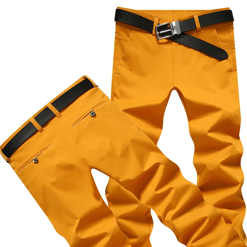 Новые высококачественные мужские брюки прямые весенне-летние длинные мужские классические повседневные деловые брюки средней длины - Цвет: Orange
