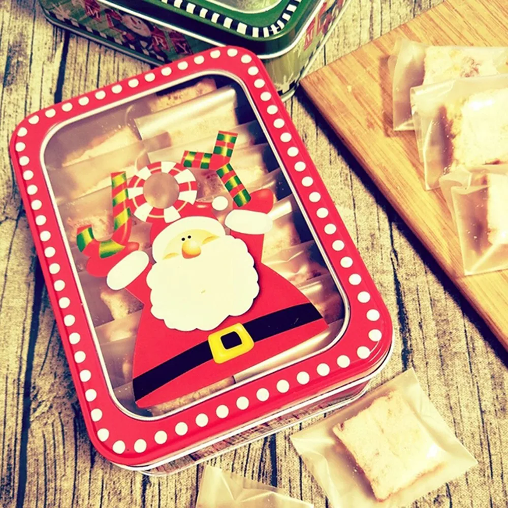 1 шт. мини подарочная посылка, коробка, милая Рождественская жестяная коробка для конфет, выпечки, печенья, чехол для хранения конфет, контейнер для конфет, прямоугольный/Квадратный