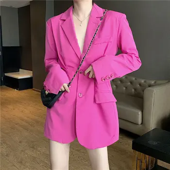 

Rose-Red Slimming England Style Casual All-Match Women Fresh Chic Gentle Office Lady Loose Solid Leisure Blazers