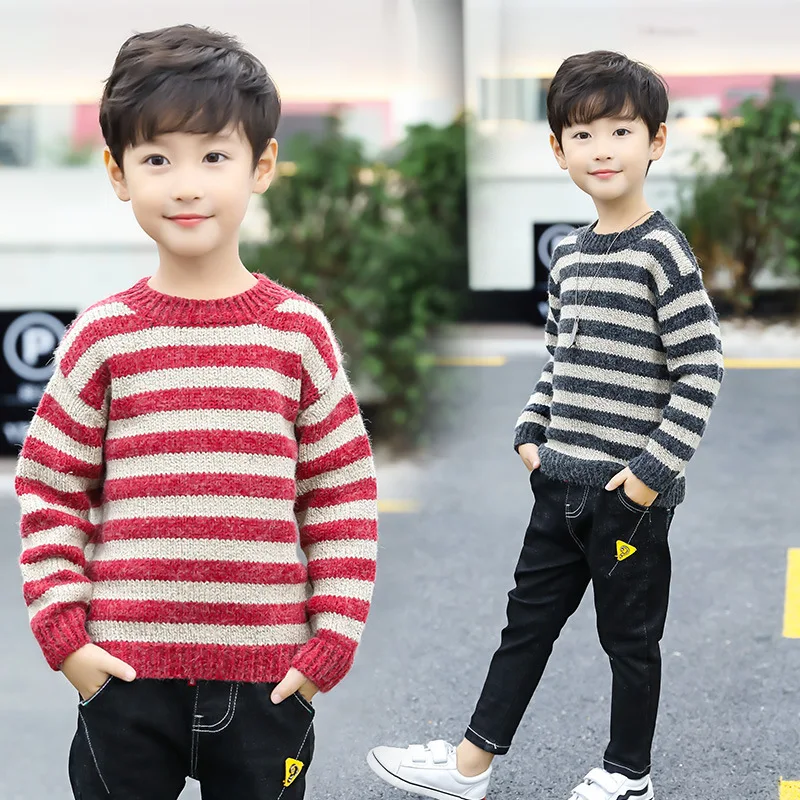 

Autumn Winter Children Boys Sweater Fashion striped Kids Sweater teenager Student Long Sleeve pullover knitted sweater 3 4 5-14T