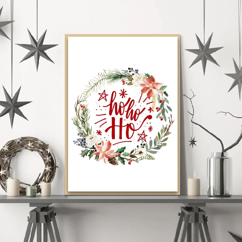 Hot-Sale-Winter-Holiday-Theme-Home-Decoration-Wall-Painting-Christmas-Wreath-Letter-Frameless-Canvas-Printing-Poster (3)