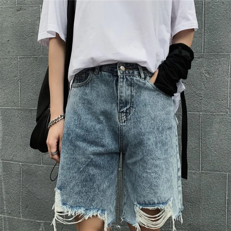 Summer Ripped Denim Shorts Men's Fashion Washed Retro Casual Hole Denim Shorts Men Streetwear Loose Hip Hop Short Jeans Mens Summer Ripped Denim Shorts Men's Fashion Washed Retro Casual Hole Denim Shorts Men Streetwear Loose Hip Hop Short Jeans Mens