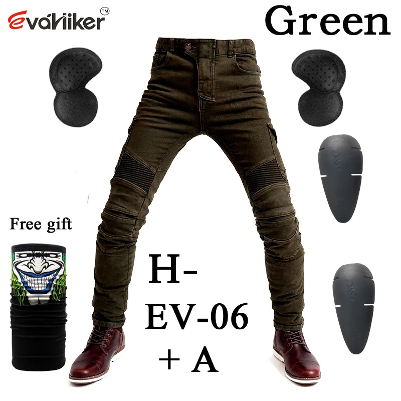 H-EV-06 Green A Дизайн мотоциклетные брюки мужские мото джинсы Защитное снаряжение для езды на велосипеде мотоциклетные брюки 718 штаны для мотокросса С Prote - Цвет: H-EV-06 Green A