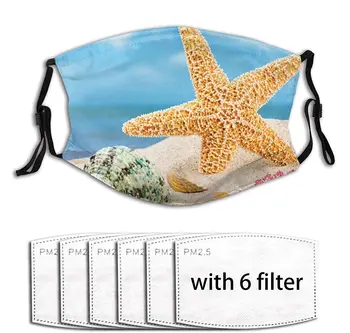 

Beach Seashell Starfish Dust-Proof Face Mask Windproof Mouth Face Cover Reusable Comfortable Adjustable Protection With 6 Filter