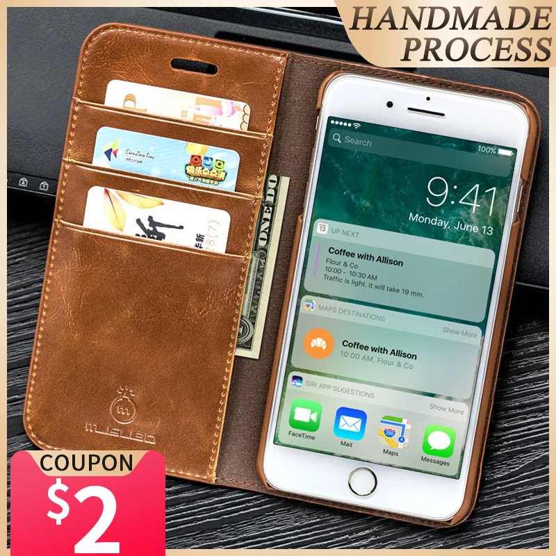 Musubo Cuero auténtico Flip caso 8 más para el iPhone 7 Plus funda cartera cubierta del soporte para el iPhone 6Plus 6s 5 5S se Carcasas funda iphone X carcasa iphone 8 Plus Case Cover Caque Capa
