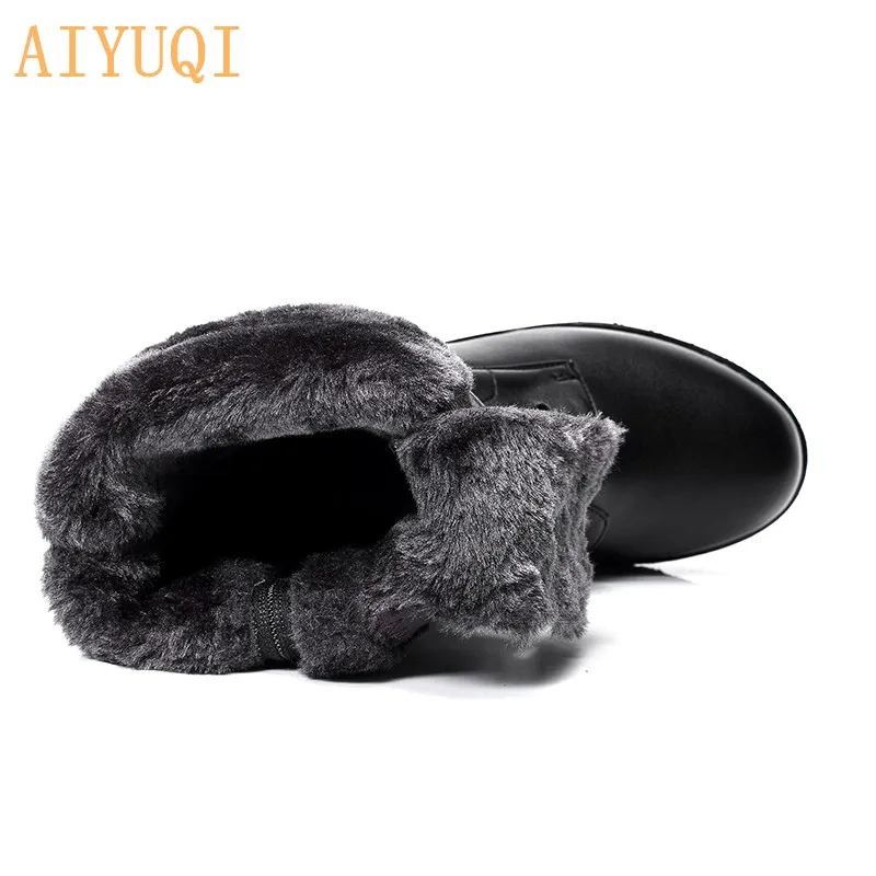 AIYUQI/мотоботы; женские ботинки из натуральной кожи с теплой шерстью; ботинки Martens; женская одежда большого размера; зимние женские ботинки - Цвет: fluff black