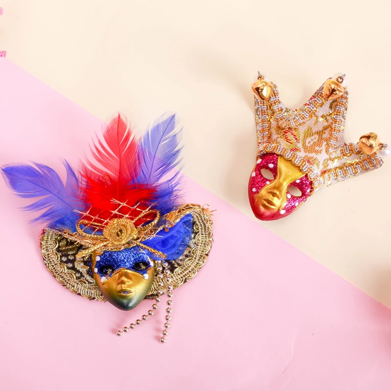 5pcs Mini Hand-Painted Venetian Mask Masquerade Mardi Gras Glitter Mask of Venice Wall Decorative Art Collection Hallow