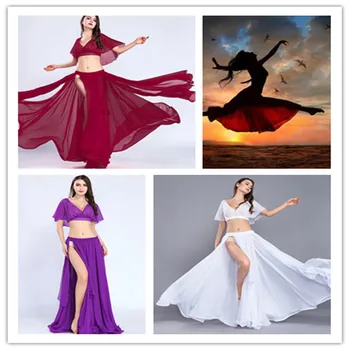 

Chiffon Suit Summer 2 pcs.sexy Belly Dance Skirt Dancer Performance Costumes11 Colors new style high quality free shipping