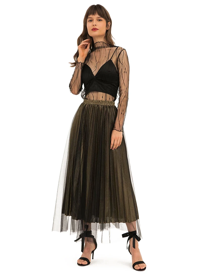 elastic waist black tulle skirt