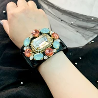 KAYMEN Black Resin Cuff Bracelet Statement Bangle and Crystal Beads Flower Luxury Handmade Bangle Fashionable Bracelet for Girls 2