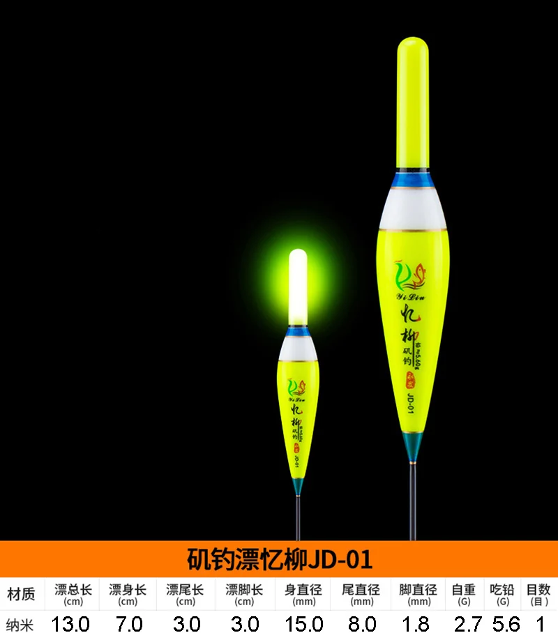JD-01 yellow 1 шт. Balsa дерево светящийся поплавок светодиодный Электрический «плавающая» лампа рыболовные снасти светящийся электронный поплавок с батареей CR425 B314 - Цвет: JD-01 yellow