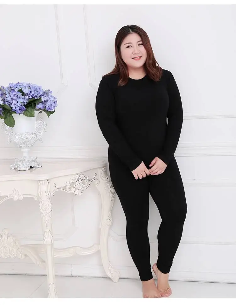 Long Sleeve Women Plus Size Thermal Long Johns Autumn Women Long Johns Solid Warm Women Thermal Underwear 3XL 4XL 5XL 90KG Wear