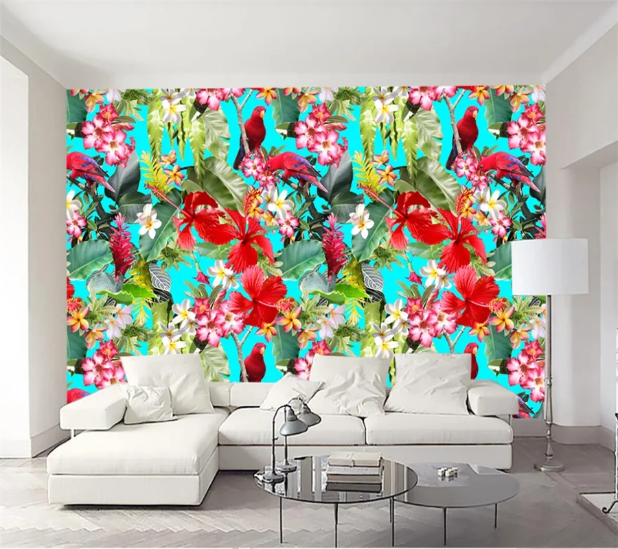 xuesu Custom 3d photo wallpaper mural retro tropical plant banana leaf banana flower oil painting background wall custom 3d wallpaper mural red tropical plant leaves flamingo background mural